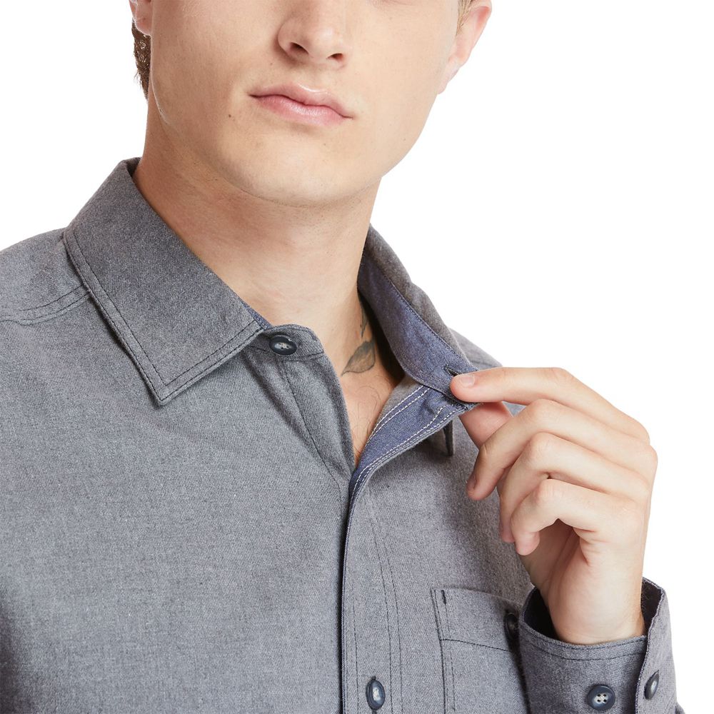 Camisa Timberland Hombre Pro® Woodfort Mid-Weight Flex Flannel Work Gris - Chile WQP-572934
